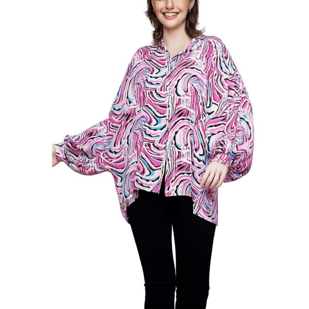 Why Dress Womens  Abstract Print Button-Down Blouse